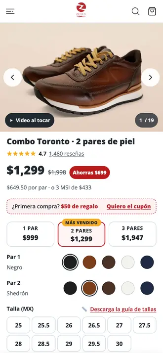 Calzado Zully: captura real de calzadozully.com en celular